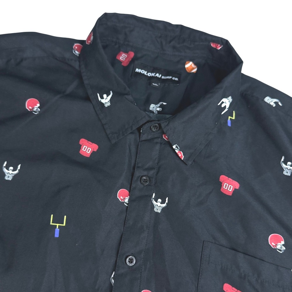 Molokai Surf Co. Football Print Shirt Mens 4XL Black Short Sleeve Buttons Sports